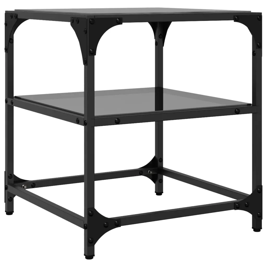 Coffee Tables with Black Glass Top 2 pcs 40x40x45 cm Steel