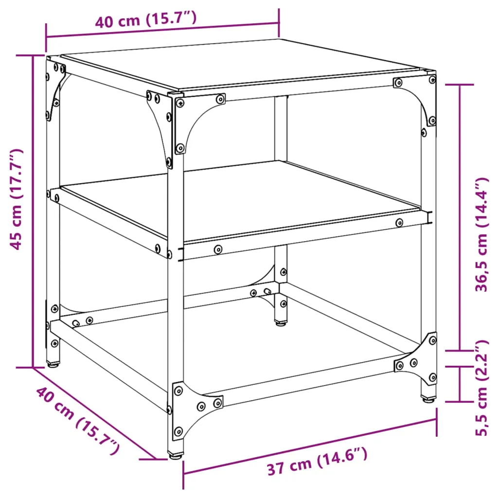 Coffee Tables with Black Glass Top 2 pcs 40x40x45 cm Steel