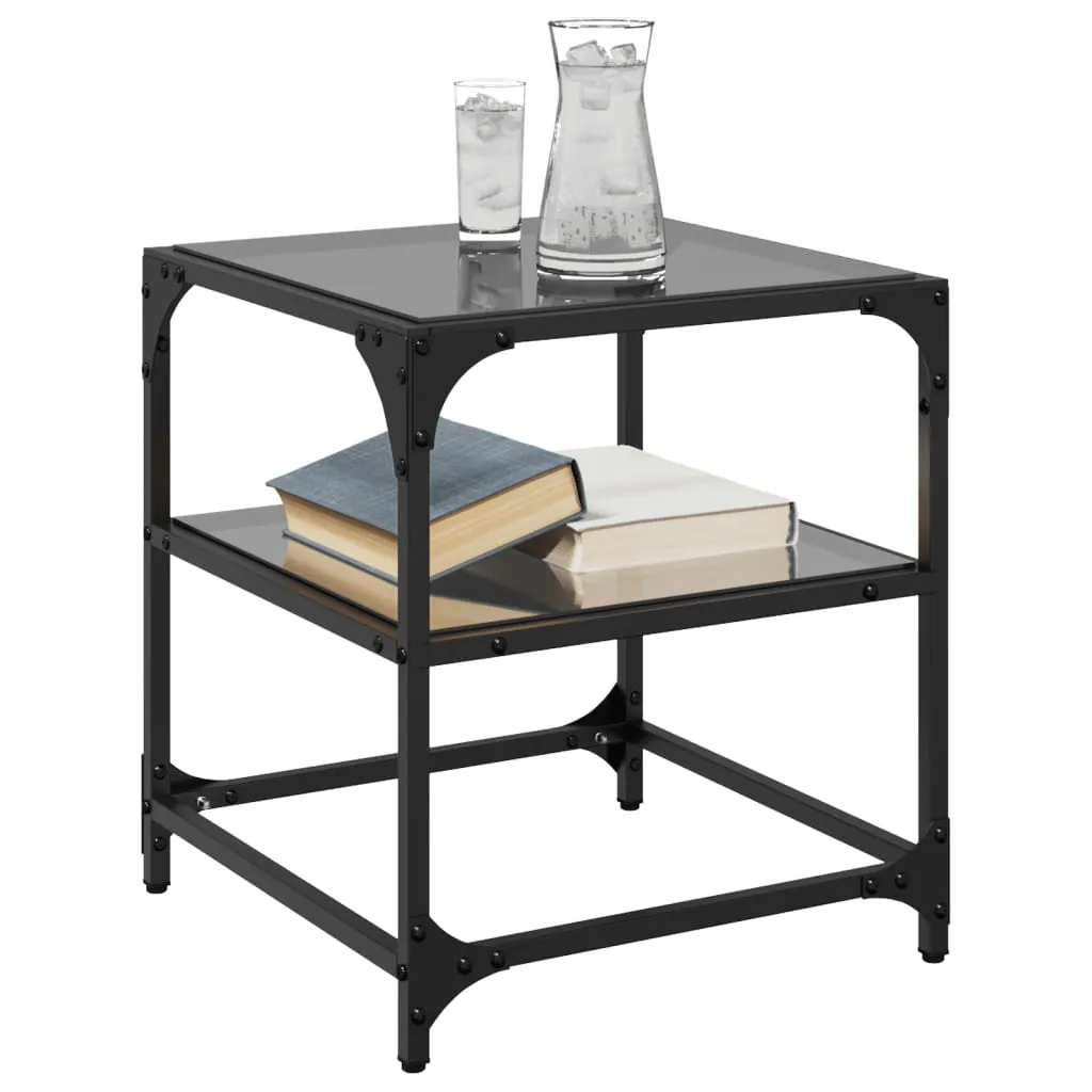 Coffee Tables with Black Glass Top 2 pcs 40x40x45 cm Steel