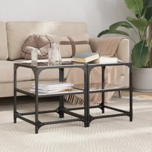 Coffee Tables with Black Glass Top 2 pcs 40x40x45 cm Steel