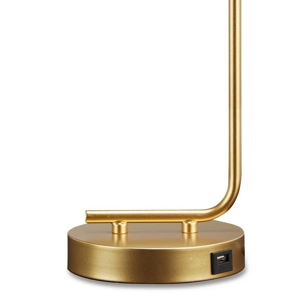 Colin 20 Inch Desk Lamp, Gold Metal Frame, Round Base, USB Charging Port By Casagear Home