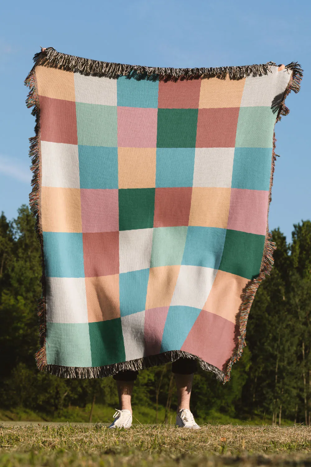 Colorful Checkered Cotton Woven Throw Blanket