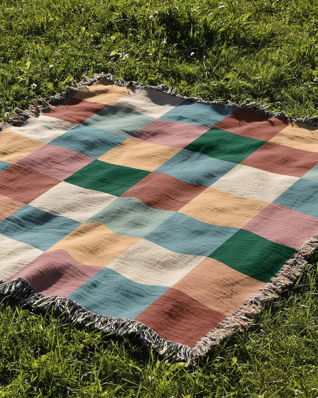 Colorful Checkered Cotton Woven Throw Blanket