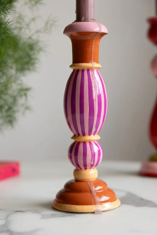 Colourful Candlestick Holder in Pink Stripes