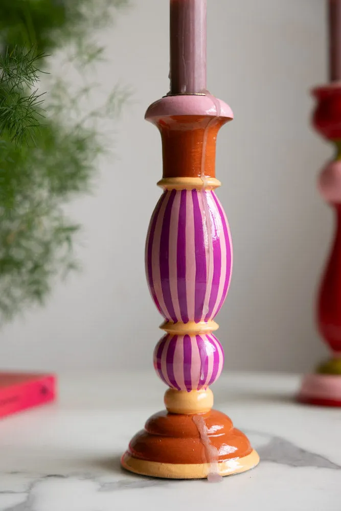 Colourful Candlestick Holder in Pink Stripes