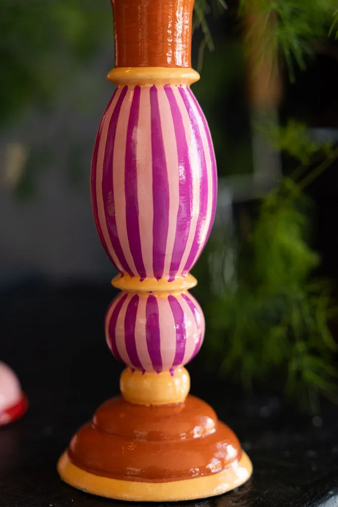 Colourful Candlestick Holder in Pink Stripes