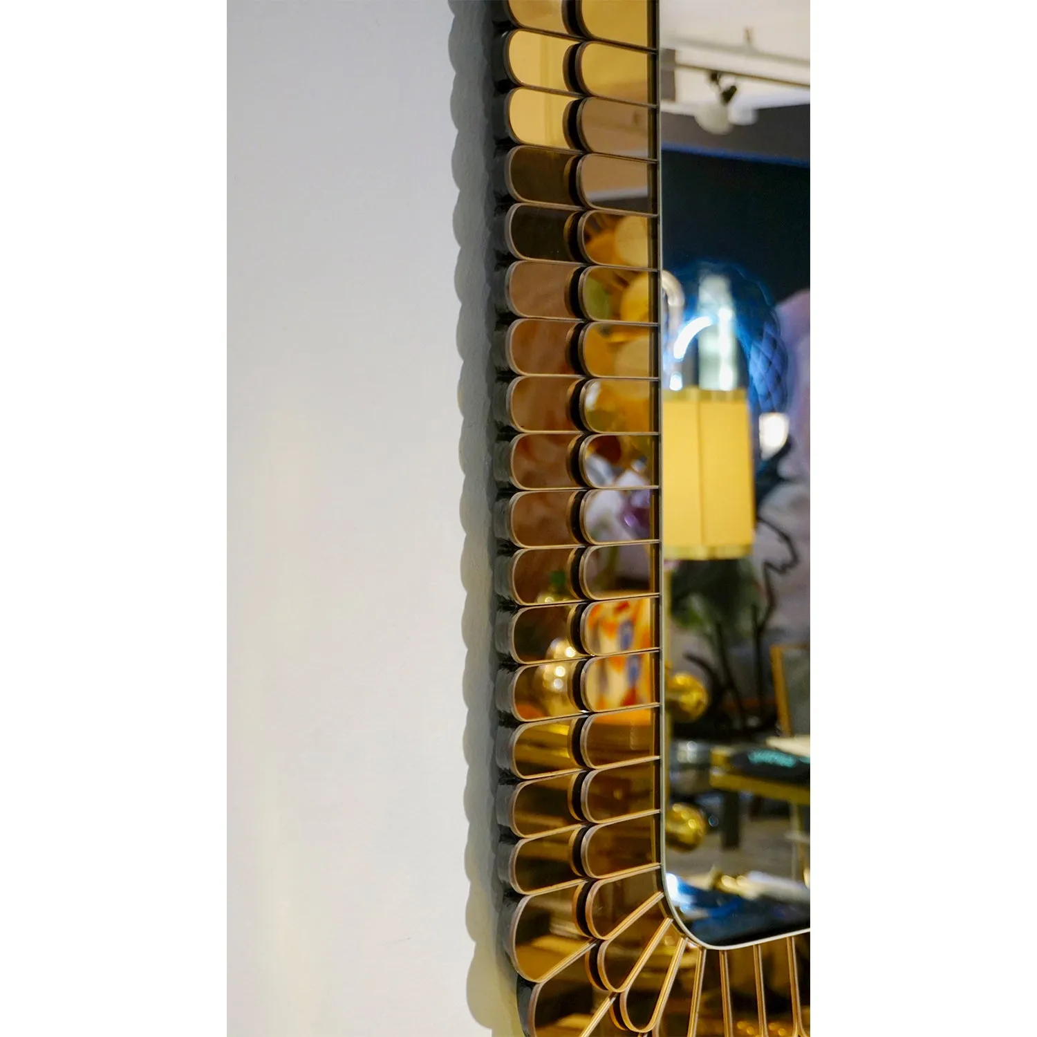 Contemporary Italian Scalloped Double Frame Silvered Bronze Murano Glass Wall Mirror