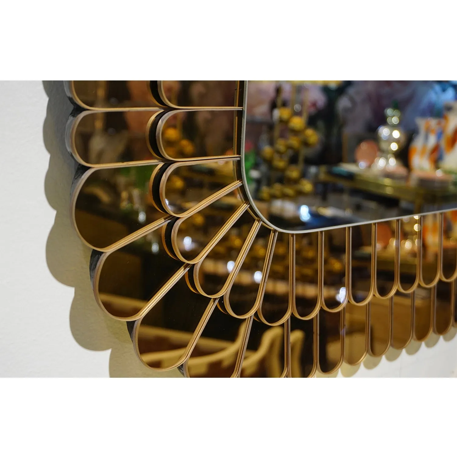 Contemporary Italian Scalloped Double Frame Silvered Bronze Murano Glass Wall Mirror