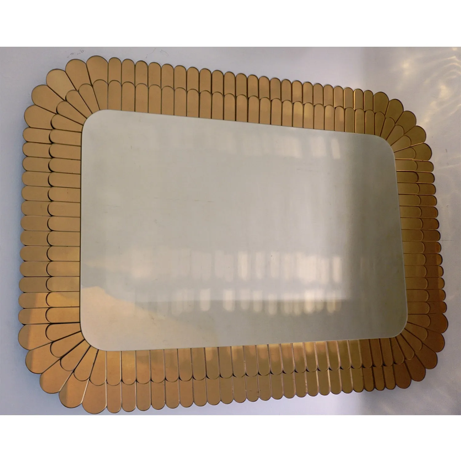 Contemporary Italian Scalloped Double Frame Silvered Bronze Murano Glass Wall Mirror