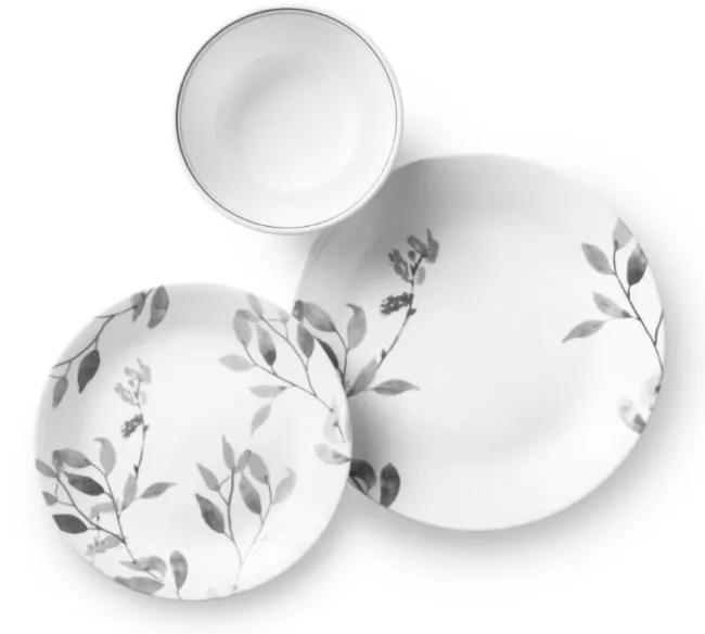 Corelle Grey Misty Leaves Dinnerware Set 12pc