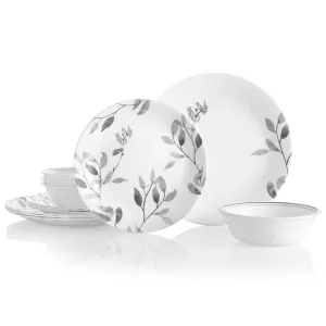 Corelle Grey Misty Leaves Dinnerware Set 12pc
