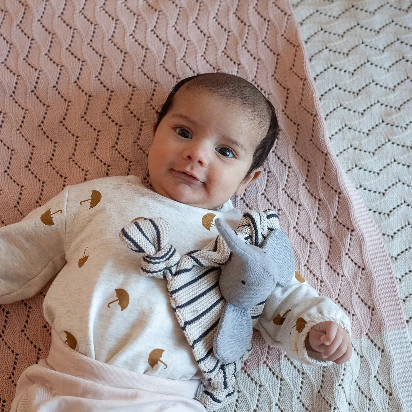 Cotton Knit Baby Blanket ''Pink and Cream''
