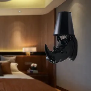 Country Style Rhinoceros Resin Sconce Light - Wall Mounted Lamp with Cone Fabric Shade
