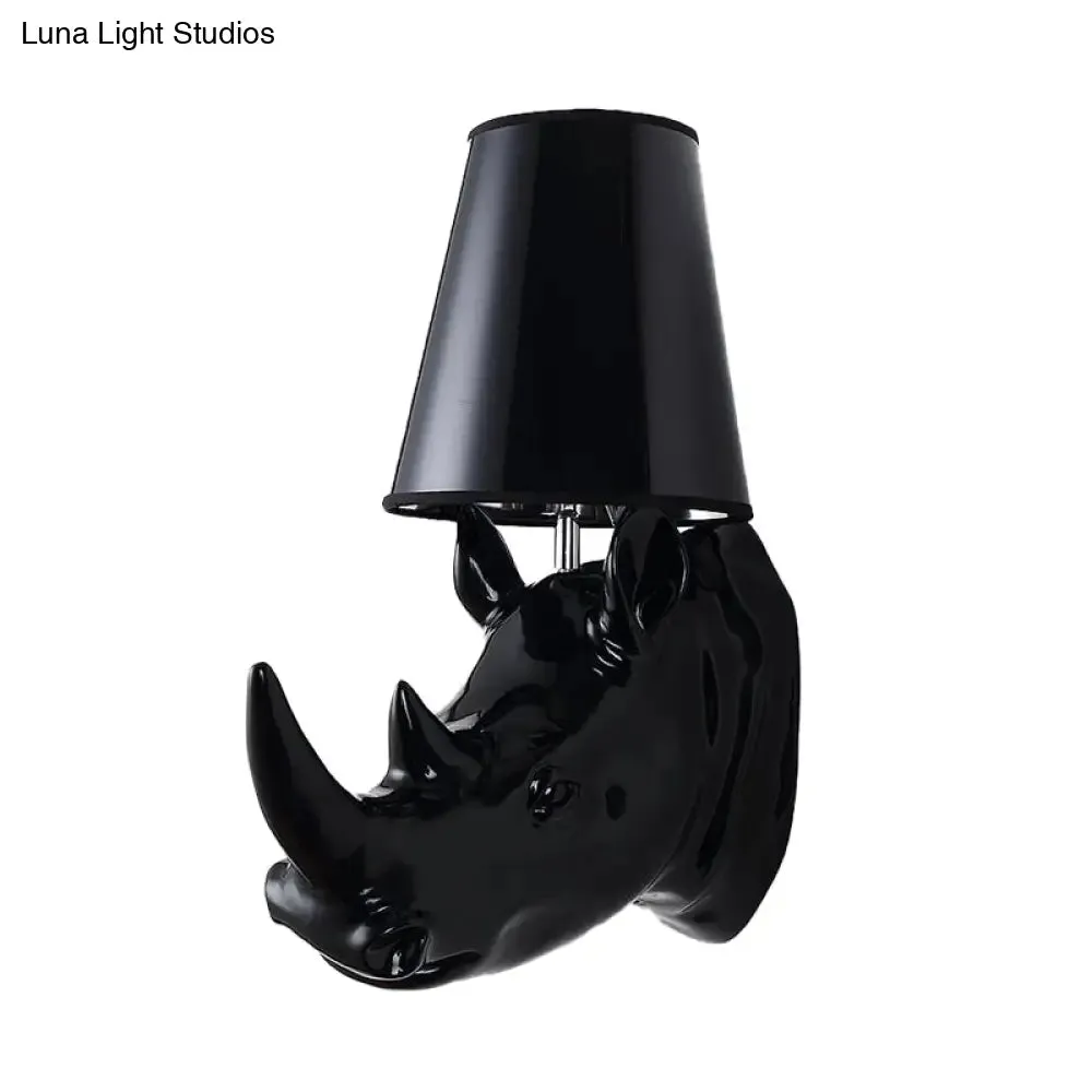 Country Style Rhinoceros Resin Sconce Light - Wall Mounted Lamp with Cone Fabric Shade
