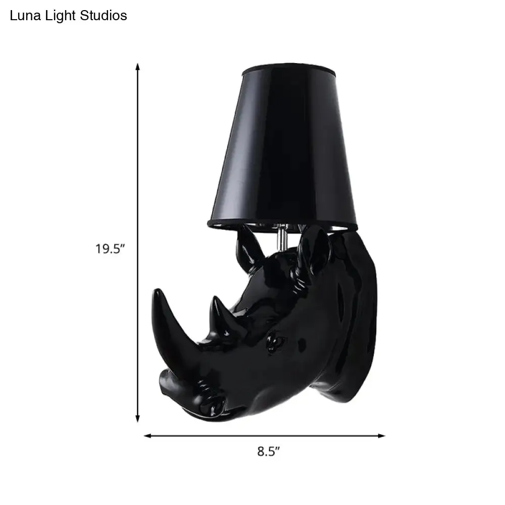 Country Style Rhinoceros Resin Sconce Light - Wall Mounted Lamp with Cone Fabric Shade