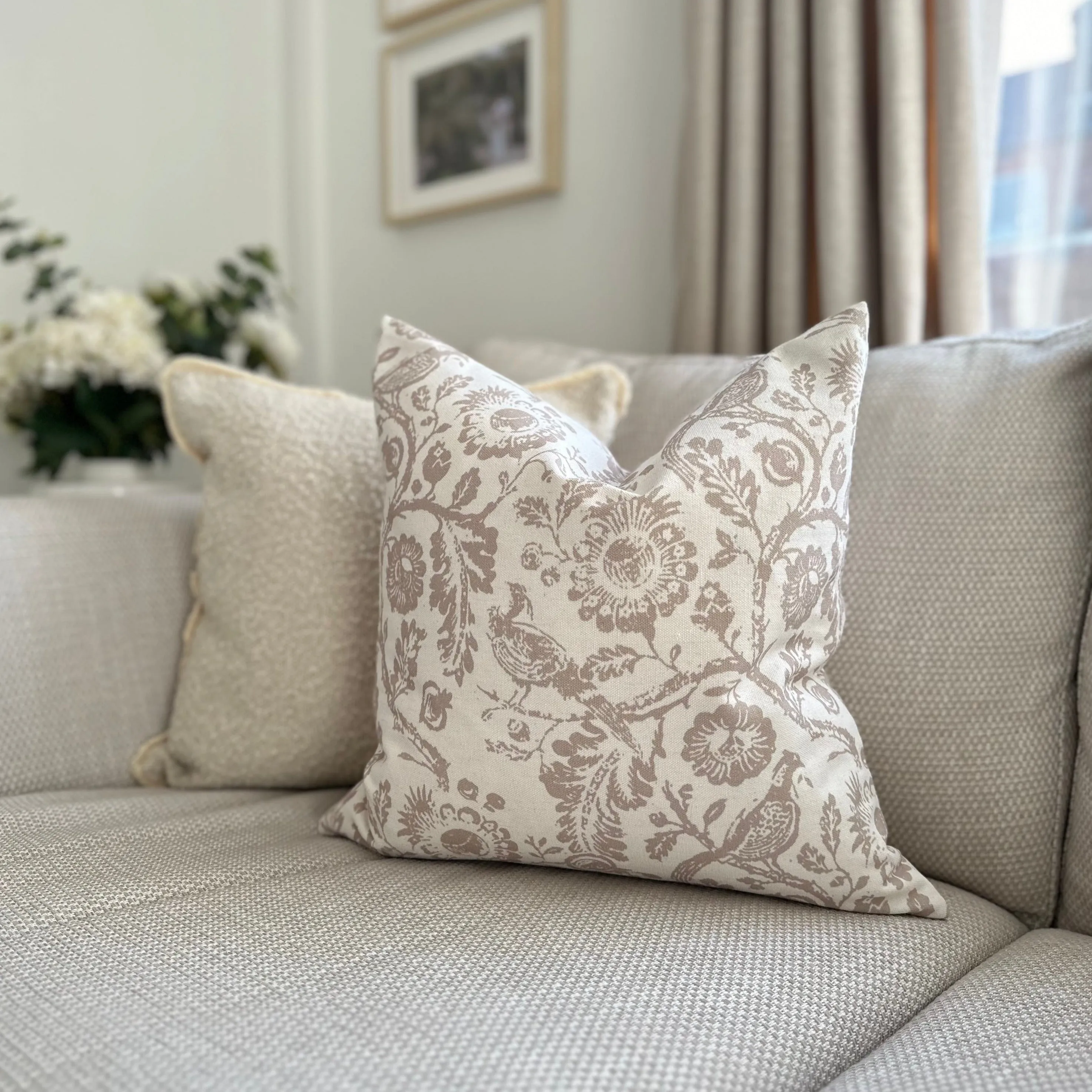 Cream and Beige Country Print Cushion 45x45cm