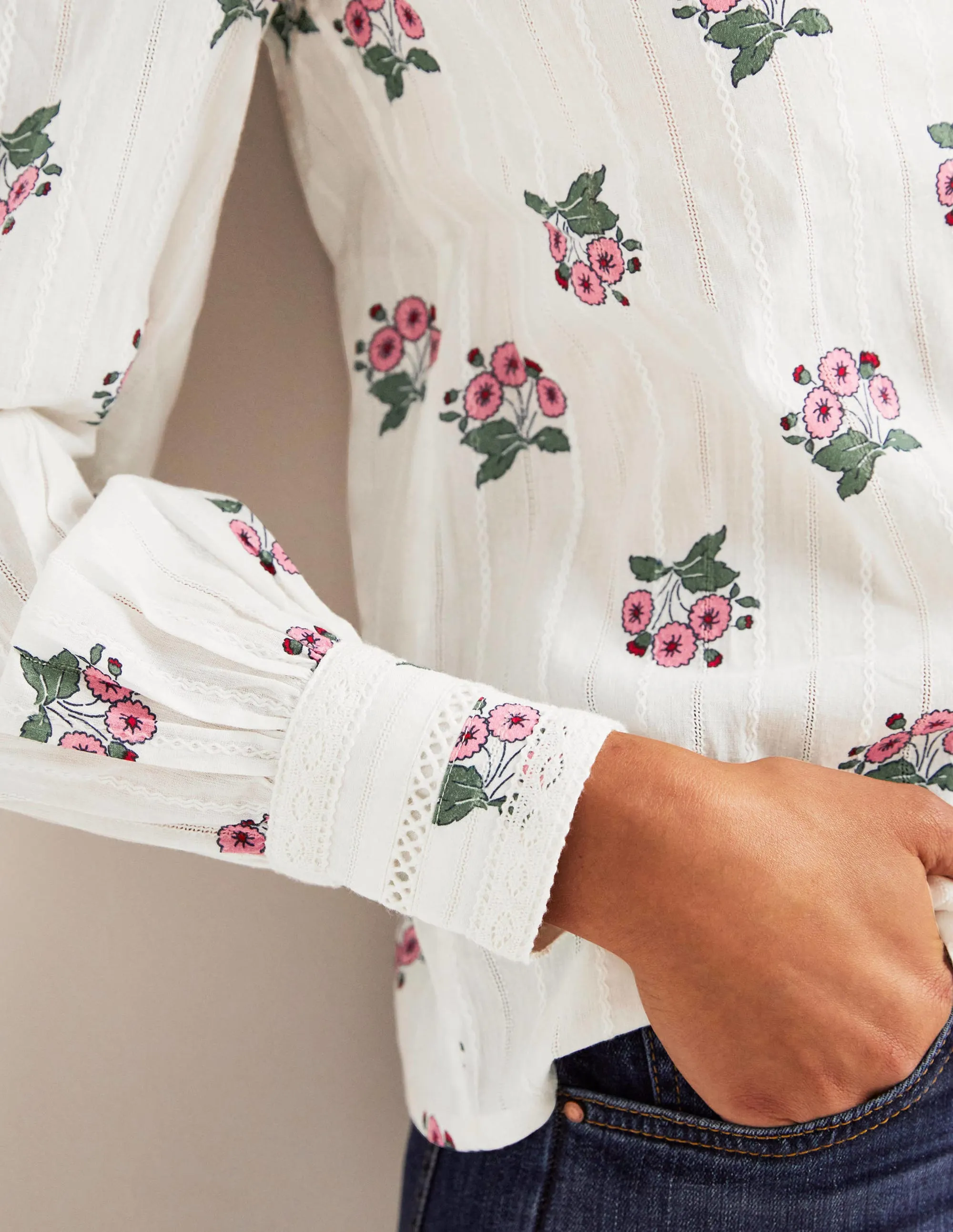 Crochet Trim Blouse-Ivory, Wild Pansy