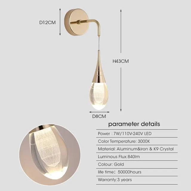 Crystal LED Wall Lamp Nordic Creative Gold Hardware Wall Lamps for Bedroom Living Room