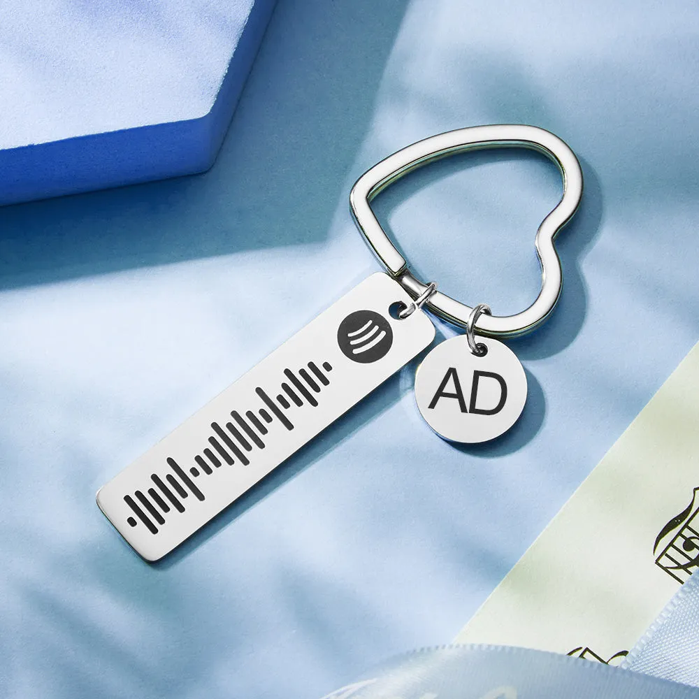 Custom Engraved Spotify Code Keychain Metal Keychain with Heart-shaped Keychain Creative Gift