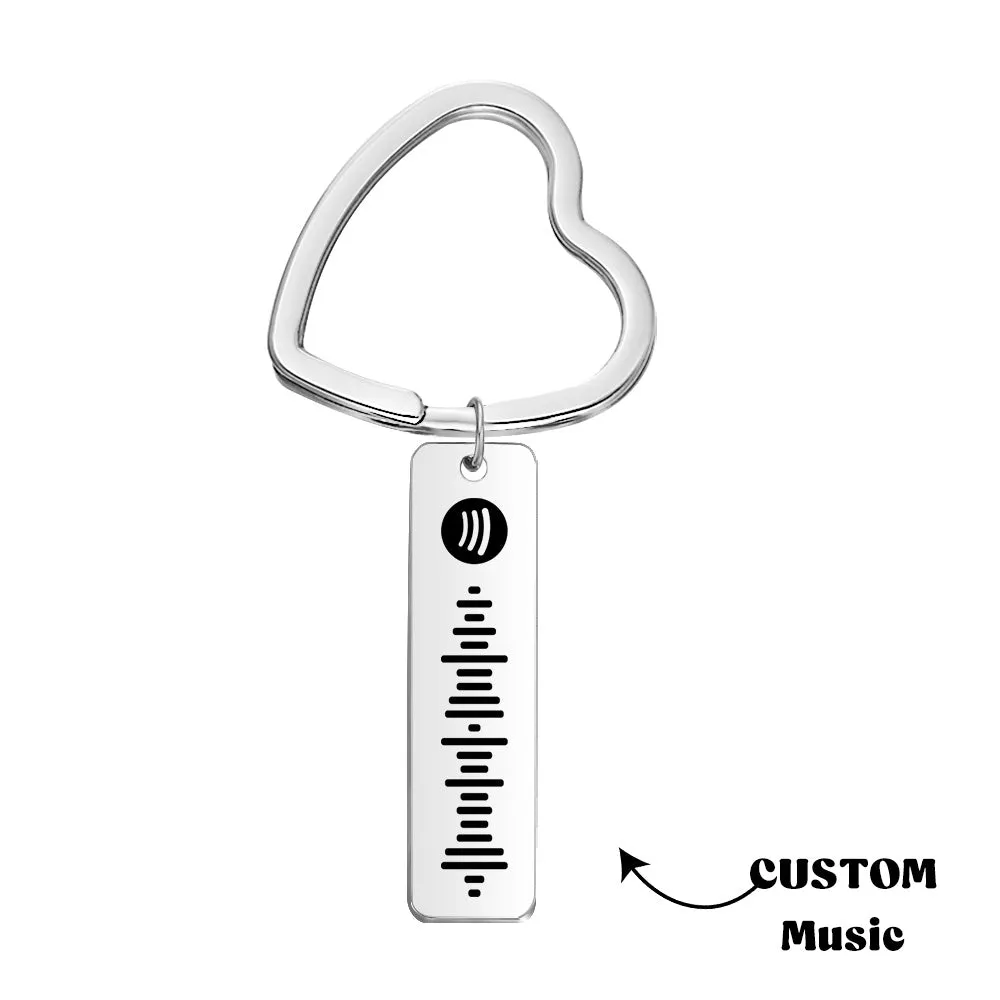 Custom Engraved Spotify Code Keychain Metal Keychain with Heart-shaped Keychain Creative Gift