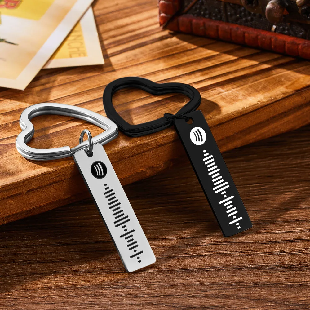 Custom Engraved Spotify Code Keychain Metal Keychain with Heart-shaped Keychain Creative Gift