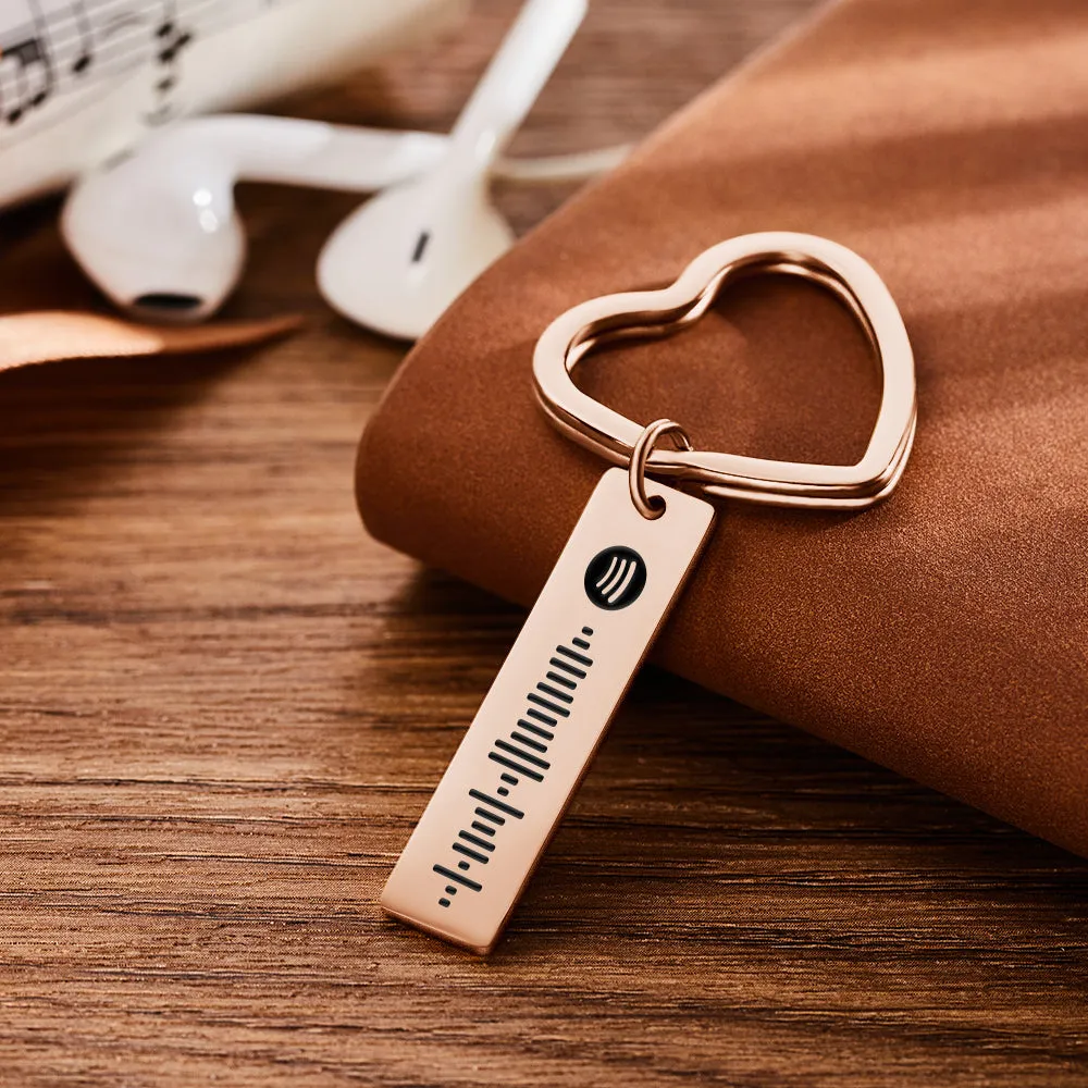 Custom Engraved Spotify Code Keychain Metal Keychain with Heart-shaped Keychain Creative Gift