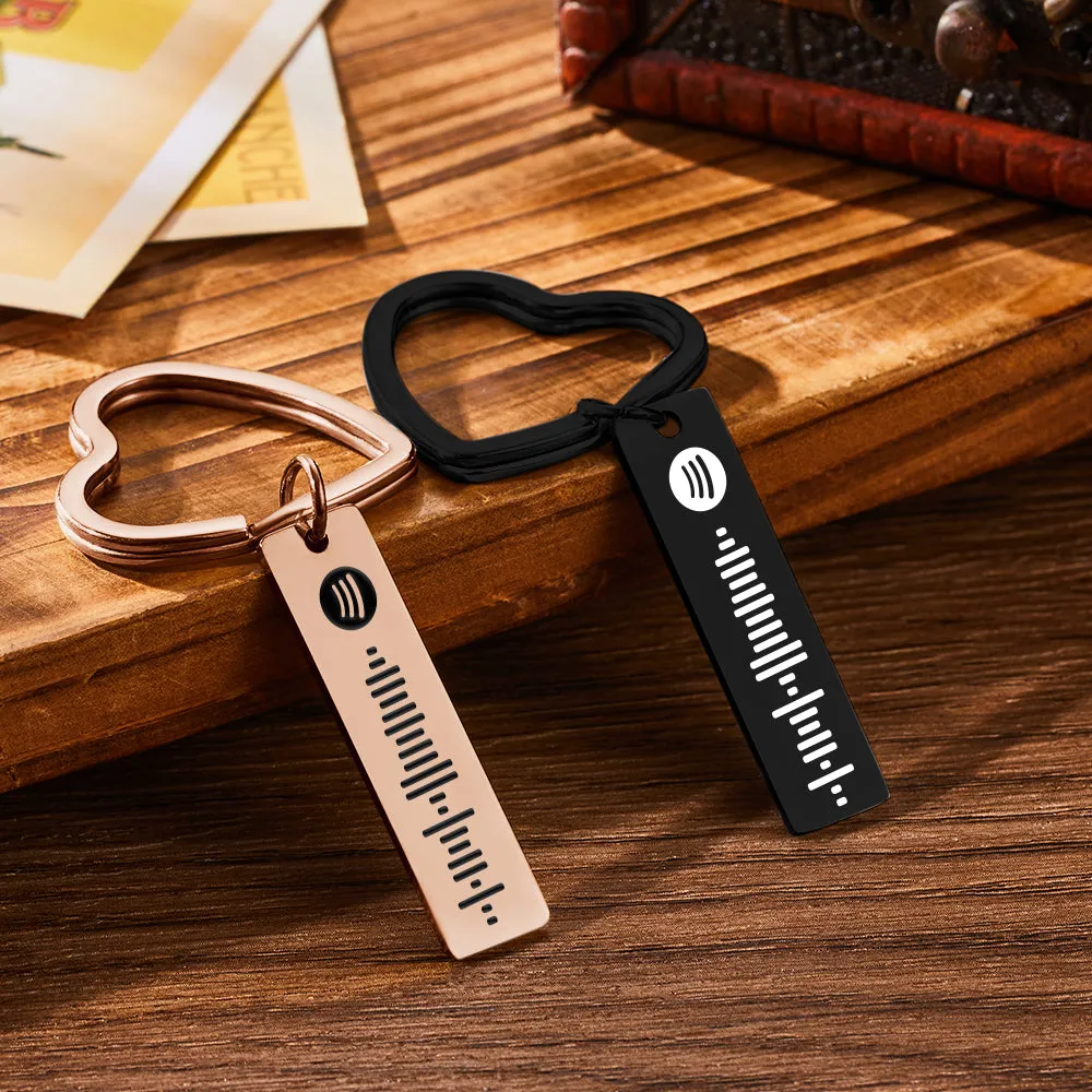 Custom Engraved Spotify Code Keychain Metal Keychain with Heart-shaped Keychain Creative Gift