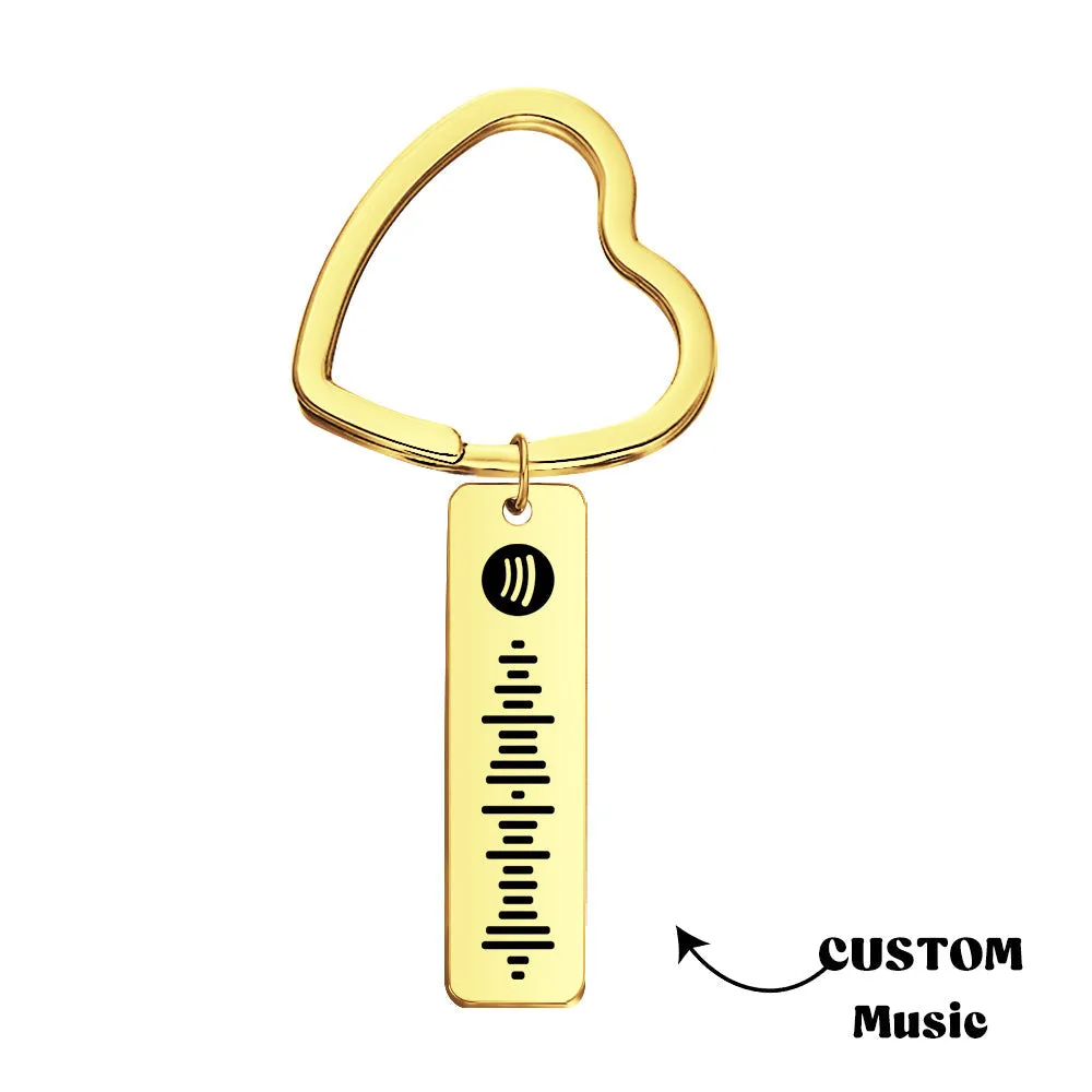 Custom Engraved Spotify Code Keychain Metal Keychain with Heart-shaped Keychain Creative Gift