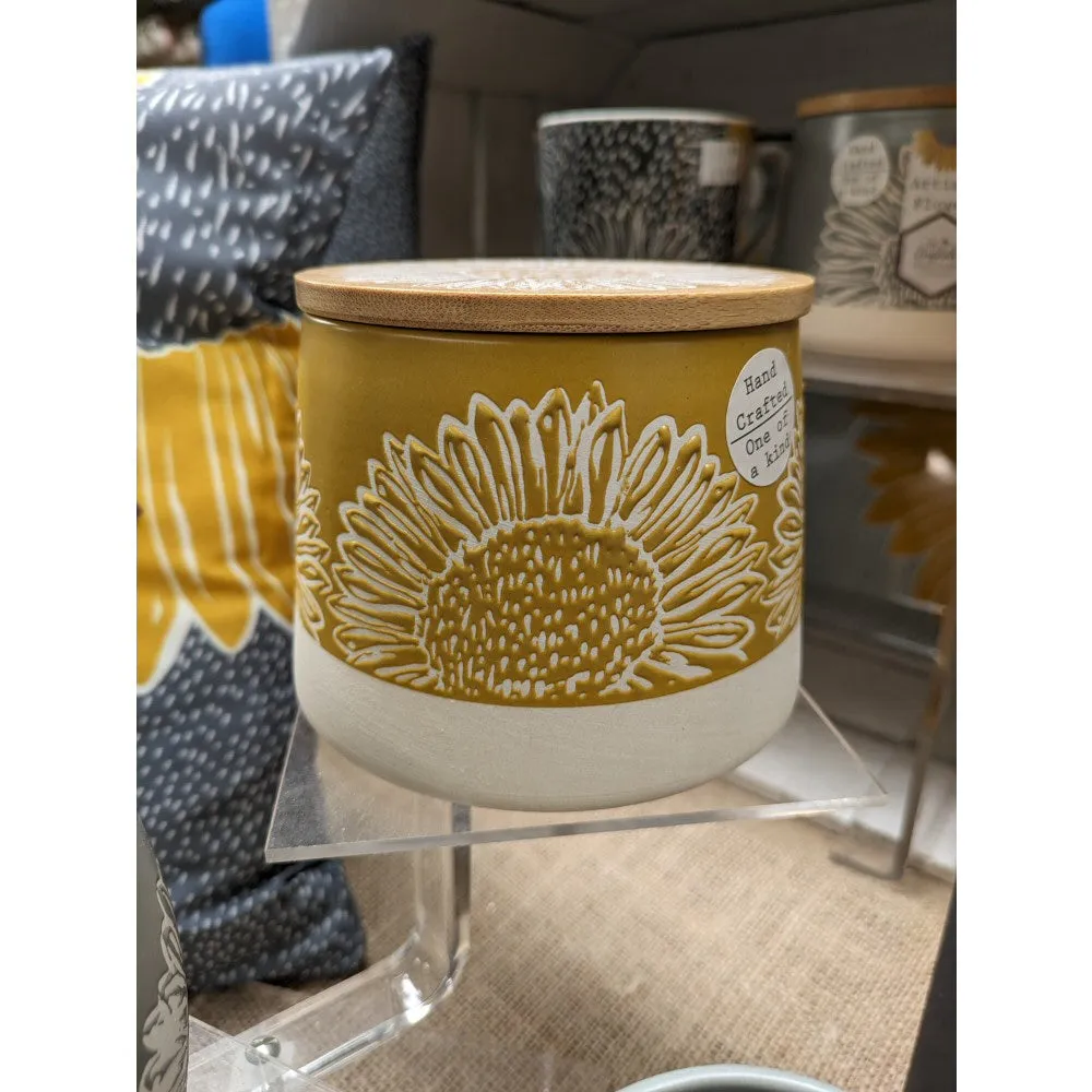 David Mason 11cm Yellow Artisan Flower Canister with Bamboo Lid
