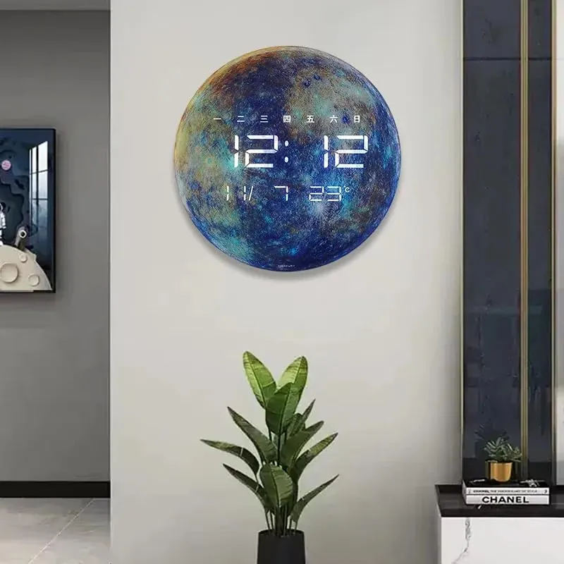 DD RETAILS Digital Wall Clock || Smart Silent LED Wall Clock || Large Display Modern Non Ticking Clock with Temperature & Time || Clocks for Living Room, Bedroom, Office, Kitchen Decor (Mercury)