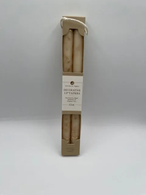 Decorative 12"Tapers in White and Gold
