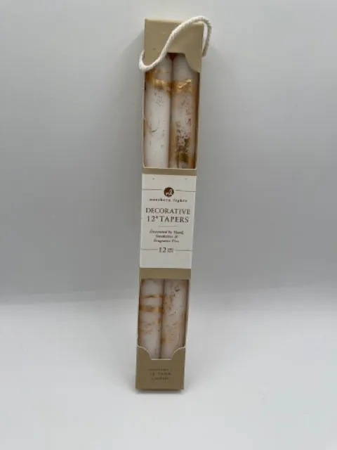 Decorative 12"Tapers in White and Gold