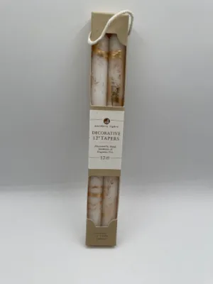 Decorative 12"Tapers in White and Gold