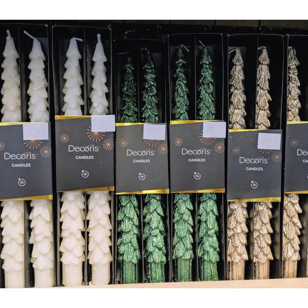 Decoris Gold Glitter Christmas Tree Dinner Candle