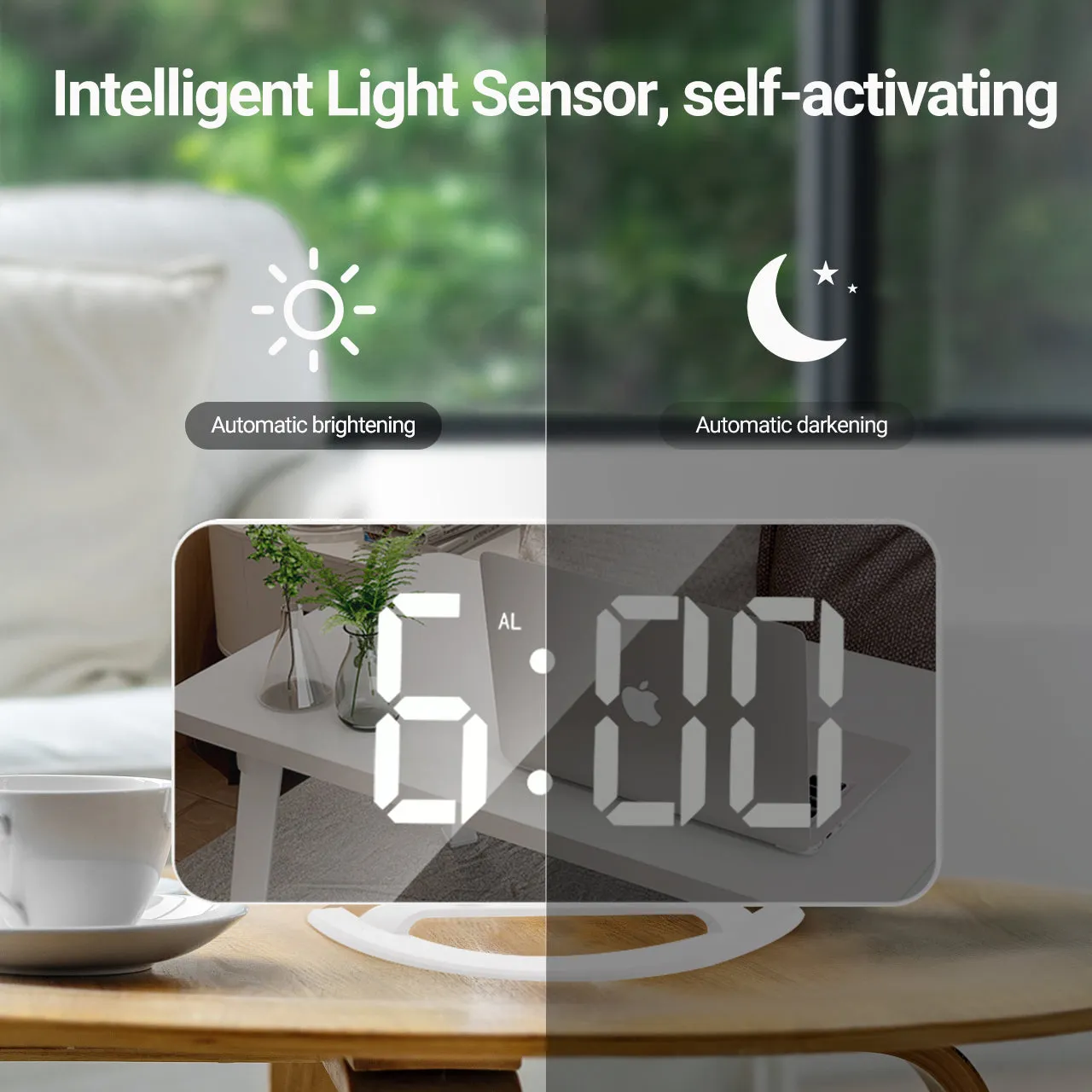 Digital Alarm Clock 7&quot; Large LED Mirror Electronic Clocks with Touch Snooze Dual USB Charge Desk Wall Modern Clocks