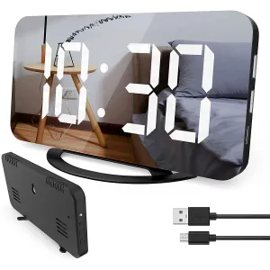 Digital Alarm Clock 7&quot; Large LED Mirror Electronic Clocks with Touch Snooze Dual USB Charge Desk Wall Modern Clocks