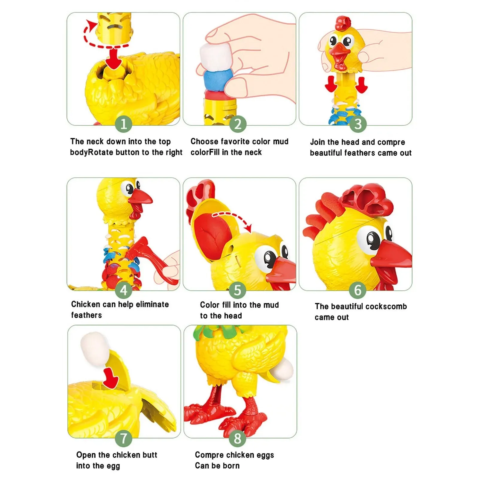 DIY Colorful Feathers Chicken Play Dough Laying Eggs - 286