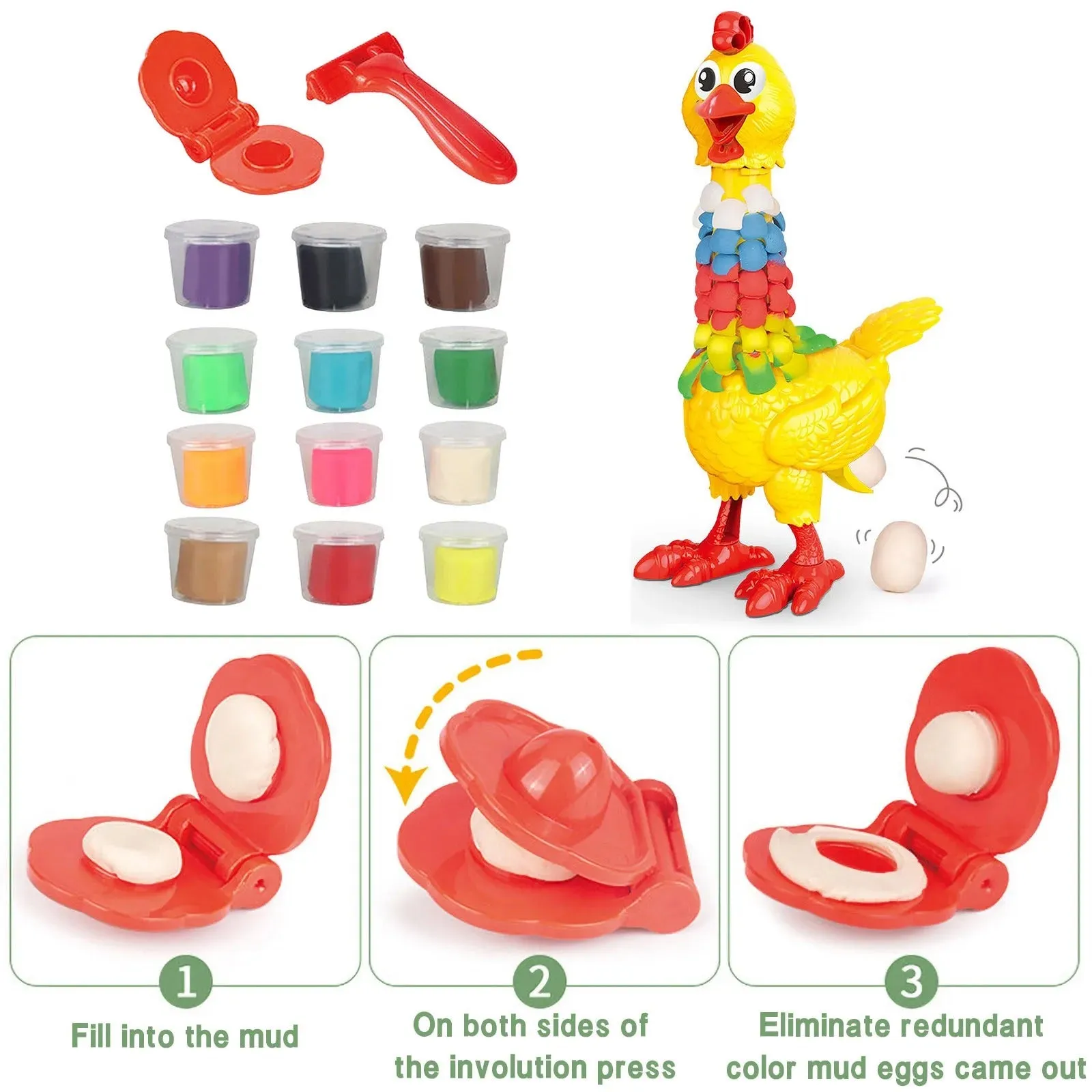 DIY Colorful Feathers Chicken Play Dough Laying Eggs - 286