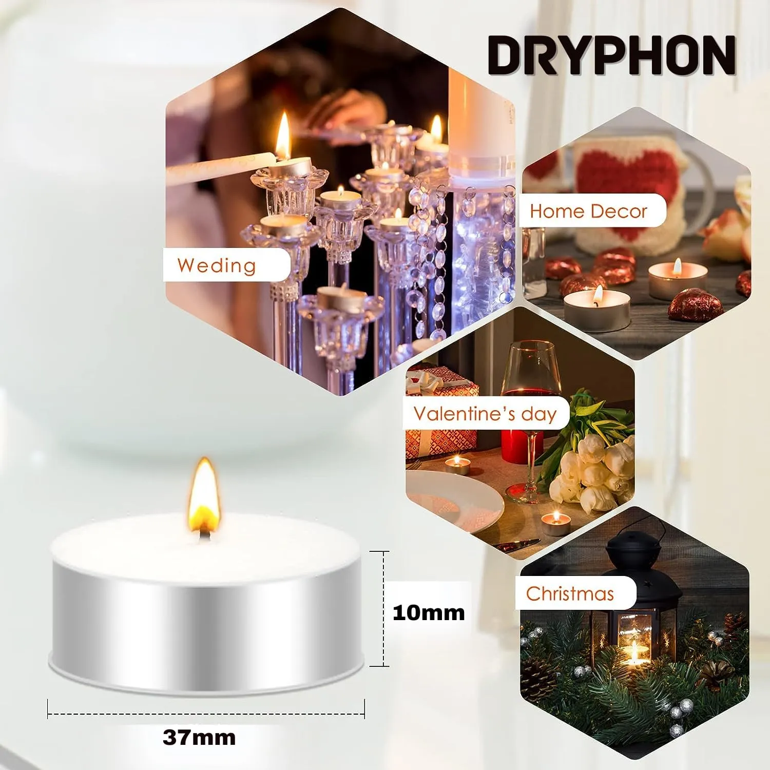 DRYPHON Wax Tealight Candles for Home Decor, Candles Diwali Decoration Items, Unscented Wax Candle Home Decor Items, Diwali Pooja Items for Home Decor 4Hr Burn