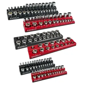 EACELIY 6Pcs Magnetic Socket Organizer Set, 1/2", 1/4" and 3/8" SAE & Metric Deep & Shallow Socket Holder Kit, Socket Traysholds 143pcs Sockets (sockets not included)