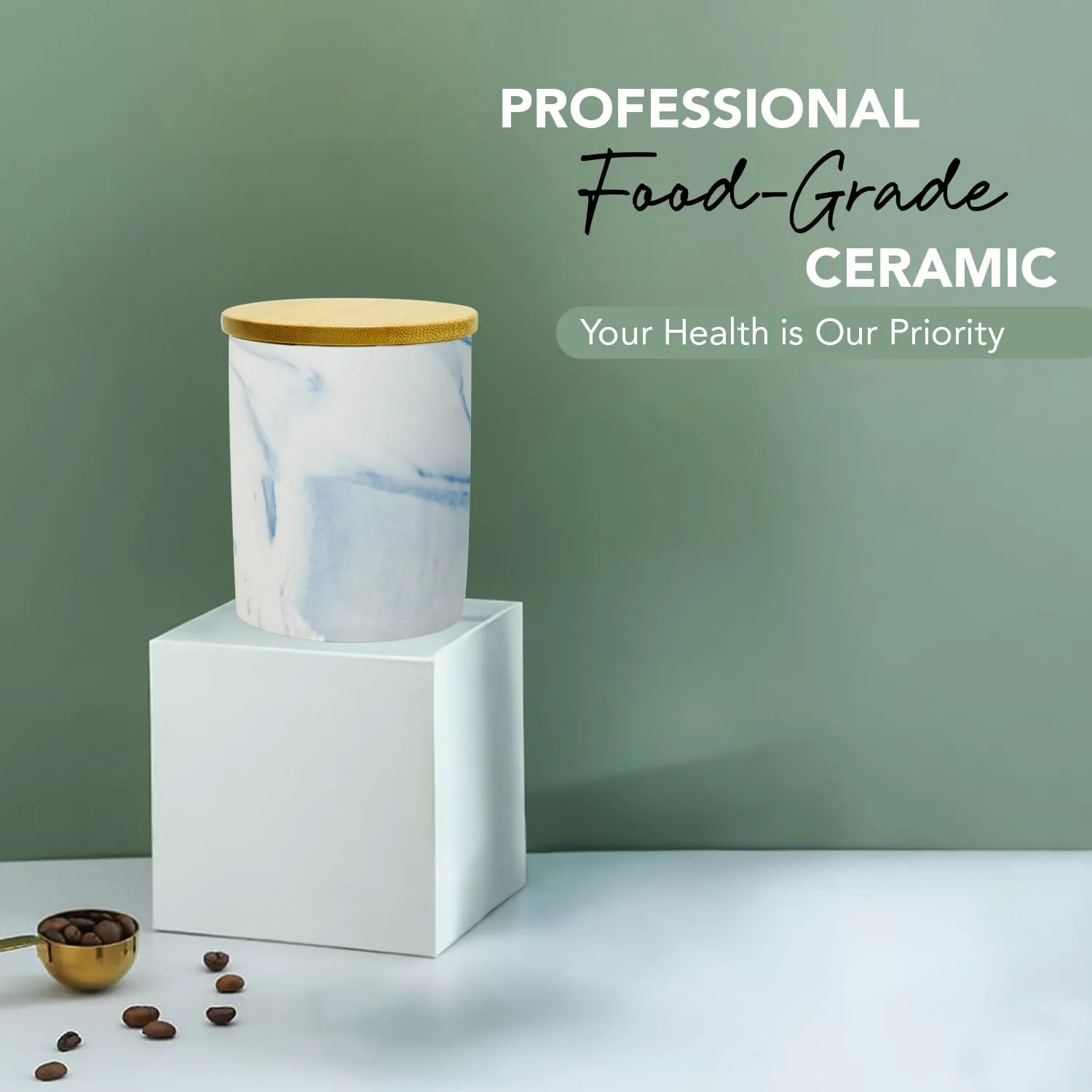 Ekhasa Ceramic Jar with Bamboo Lid for Multipurpose Kitchen Storage (400 ml, Blue) | Airtight Container Jar for Kitchen | Tea, Coffee, Sugar, Snacks, Salt Container | Pickle Storage Barni