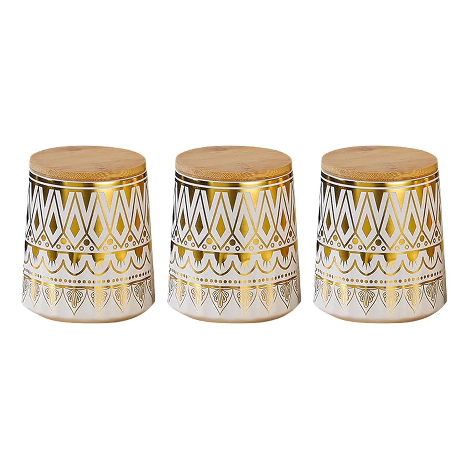 Ekhasa Ceramic Jars with Bamboo Lid & Holder for Multipurpose Storage (650ml, Set of 3) | Airtight Container Jar for Kitchen | Tea, Coffee, Sugar, Snacks, Salt Container | Pickle Storage Barni