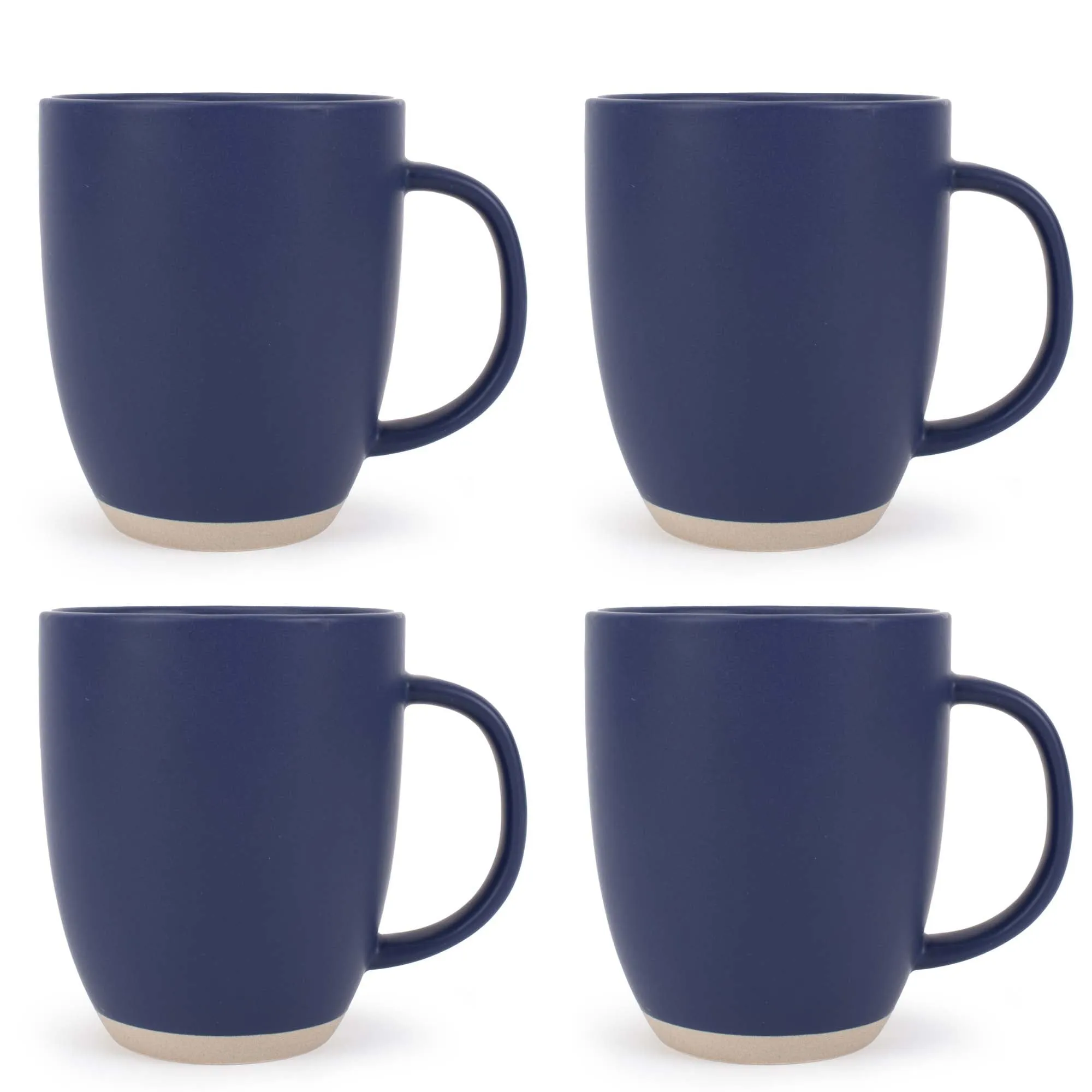 Elanze Designs Raw Clay Bottom Navy Blue 13 ounce Ceramic Coffee Mugs Set of 4