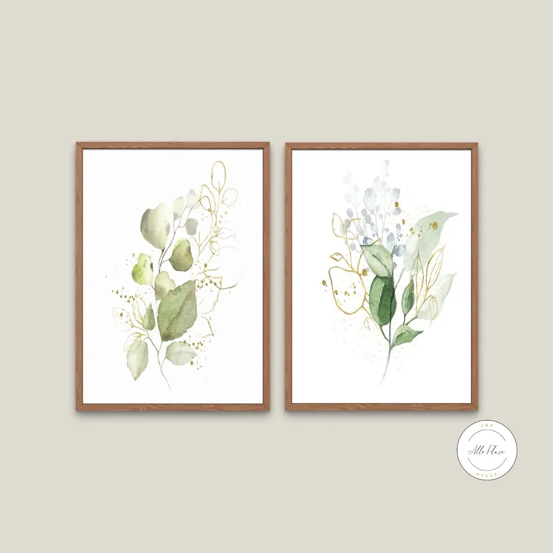 Eucalyptus Sage Green Wall Art Set Of 2 PRINTABLE ART, Botanical Wall Art, Boho Wall Decor, Green Wall Prints, Eucalyptus Wall Art