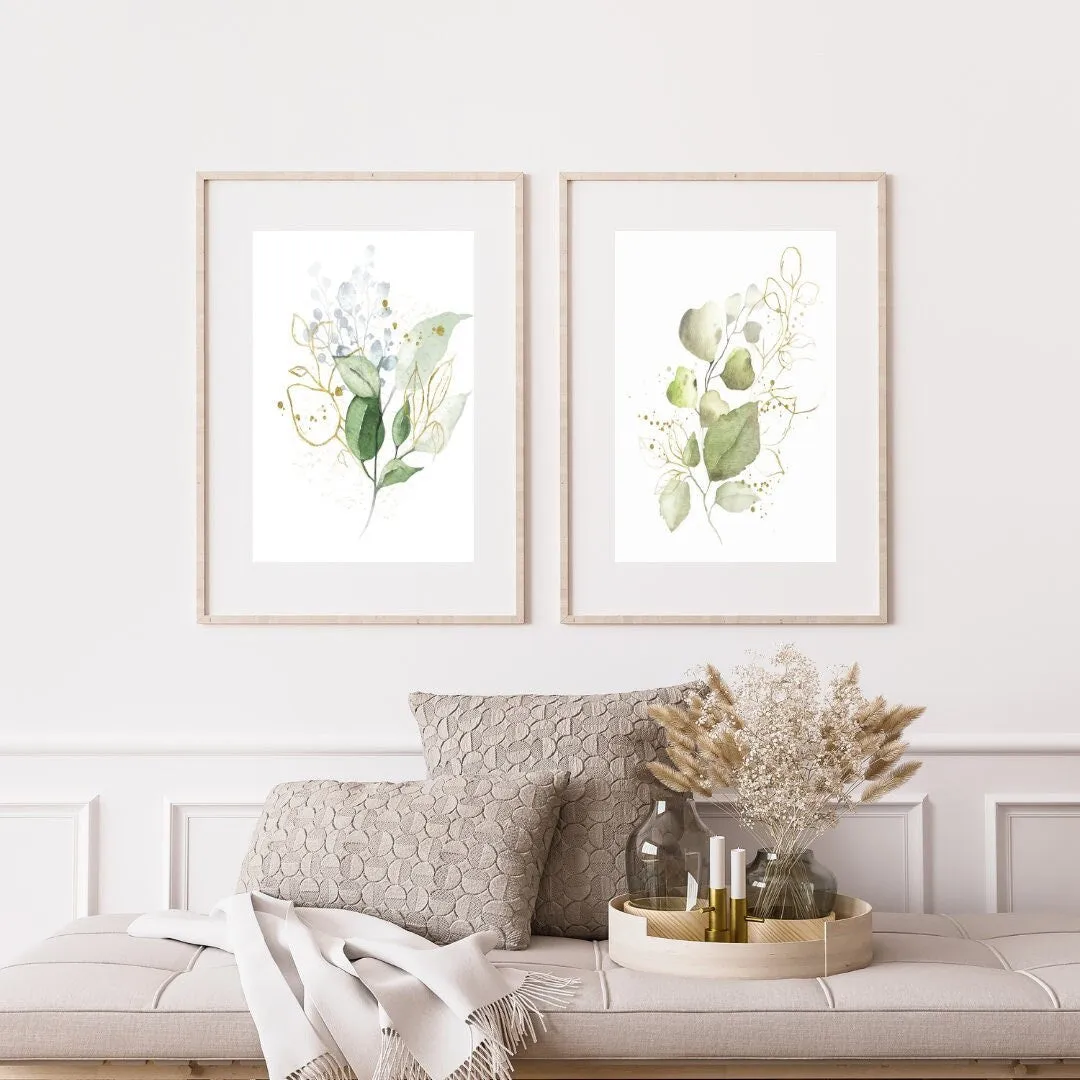 Eucalyptus Sage Green Wall Art Set Of 2 PRINTABLE ART, Botanical Wall Art, Boho Wall Decor, Green Wall Prints, Eucalyptus Wall Art