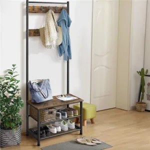 everyday 73'' H Metal Hall Tree Entryway Coat Rack with Shoe Storage Bench & 9 Movable Hooks,Gray