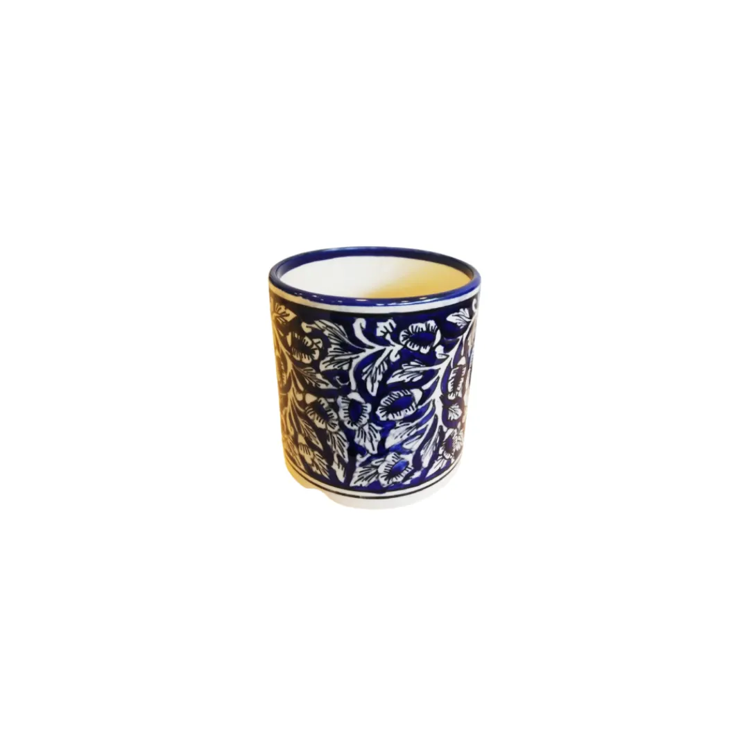Exotic Green Mughal Floral Art Hand-Painted Blue Colour Ceramic Pot I Pot for Live Plants I Combo Pack Set of 2