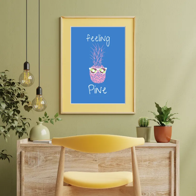 Feeling Pine Pineapple Wall Art PRINTABLE ART, Fruit Market Print, Tropical Wall Art, Fruits Poster, Blue Pink Decor, Boho Wall Decor