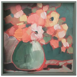 Flowers In Vase 15 Inch Square Lacquer Art Serving Tray