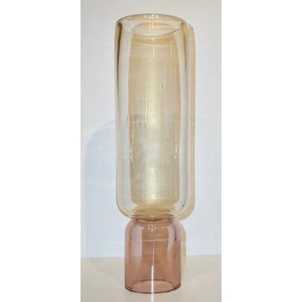 Formia 1990s Italian Pair of Soft Pink & Gold Crystal Murano Glass Round Vases